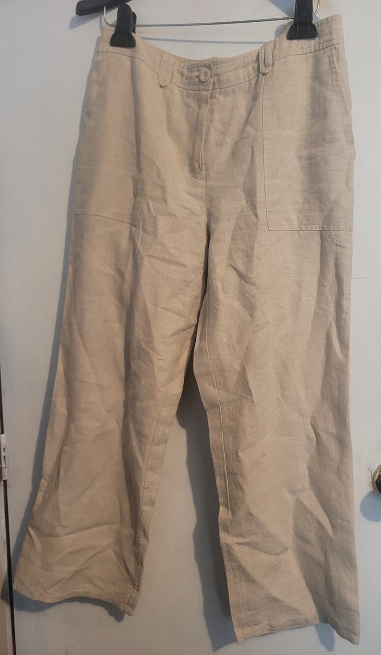 Charter Club 100% Linen Pants Women's Size 10p Beige Allison Fit Chopped Length